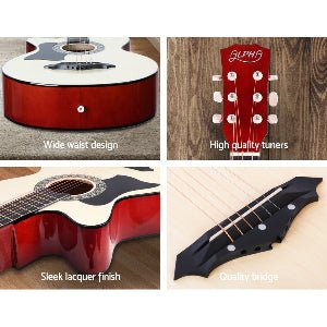 Left Handed Acoustic Guitar | Alpha 38 Inch | Steel Strings | Natural -> Musical Instrument & Accessories > Guitars - Fosmore