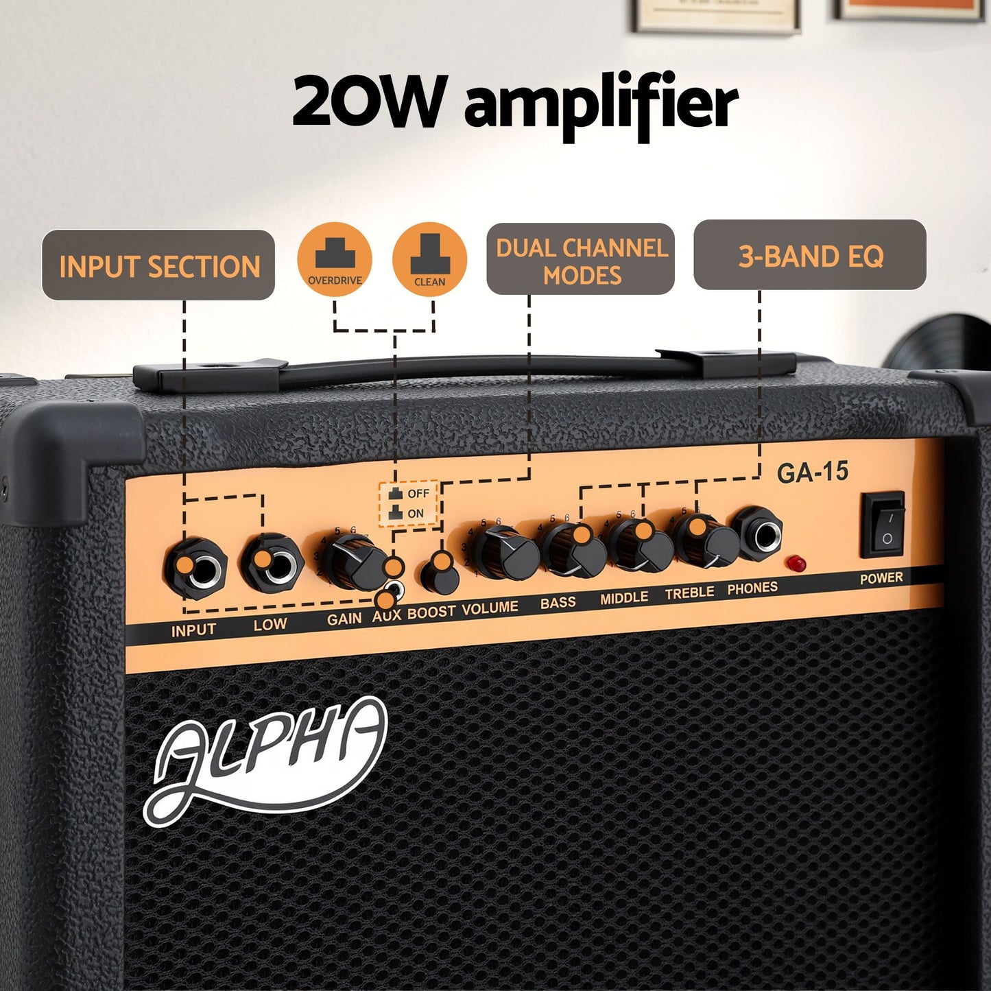 Guitar Amplifier | Alpha 20W Portable 3 - Band EQ | Black - Audio & Video > Musical Instrument & Accessories > Guitars - Fosmore