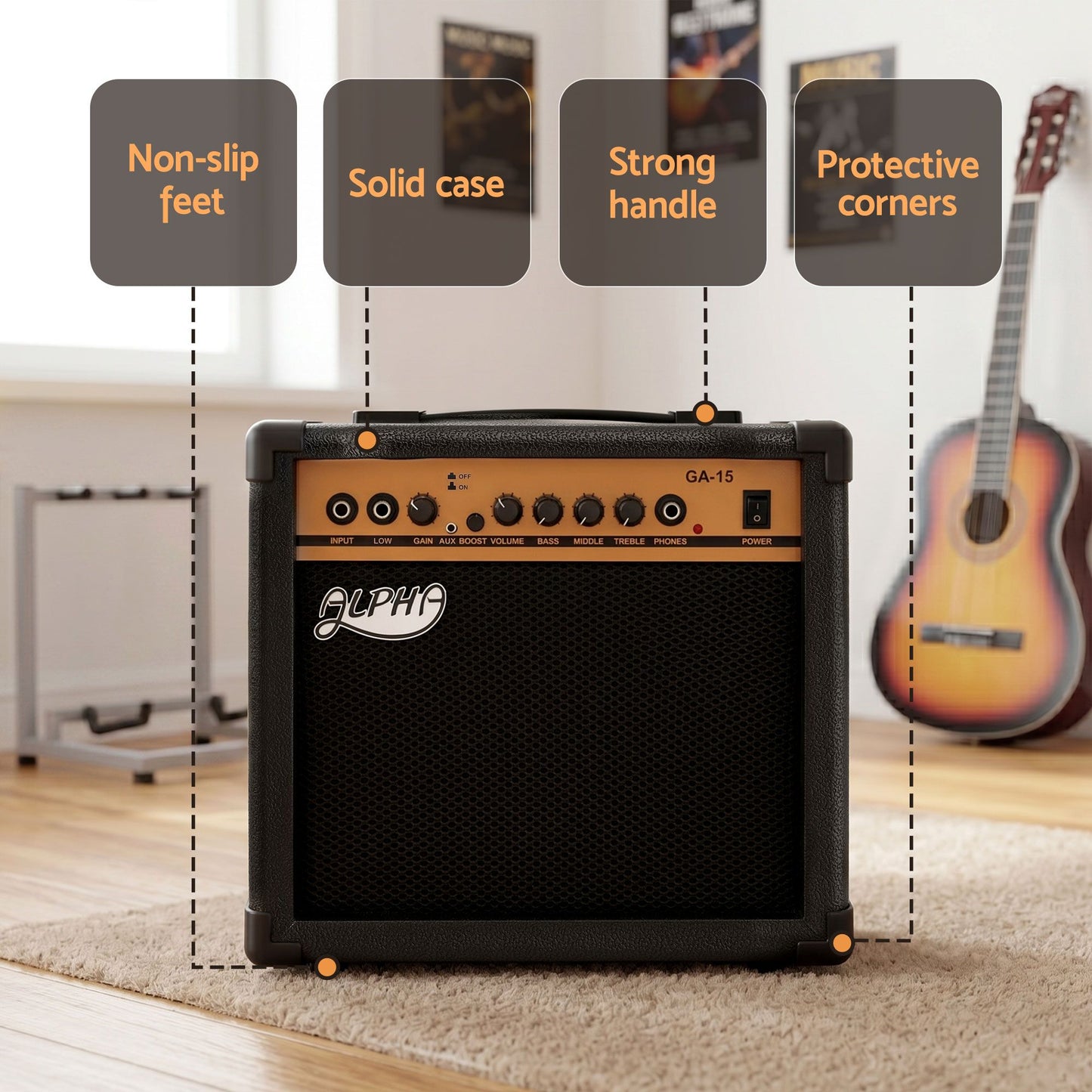 Guitar Amplifier | Alpha 20W Portable 3 - Band EQ | Black - Audio & Video > Musical Instrument & Accessories > Guitars - Fosmore