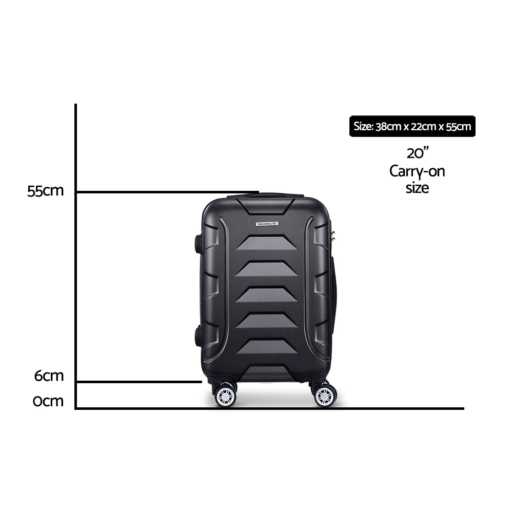 Wanderlite 55cm Luggage Travel Suitcase Set Hard Case Lightweight Strap. Dimensions 38cm x 22cm x 55cm.