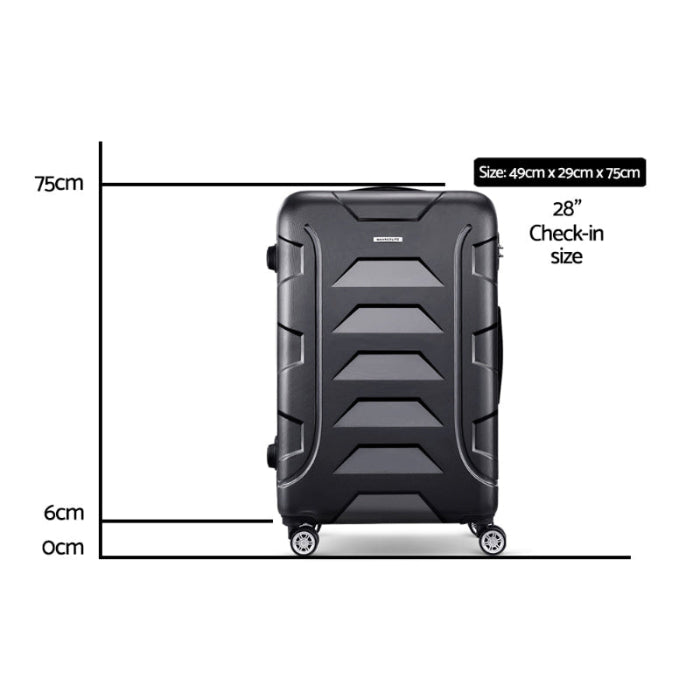 Wanderlite 28" 75cm Luggage Travel Suitcase. TSA Hard Case Lightweight Strap. Dimensions 49cm x 29cm x 75cm.