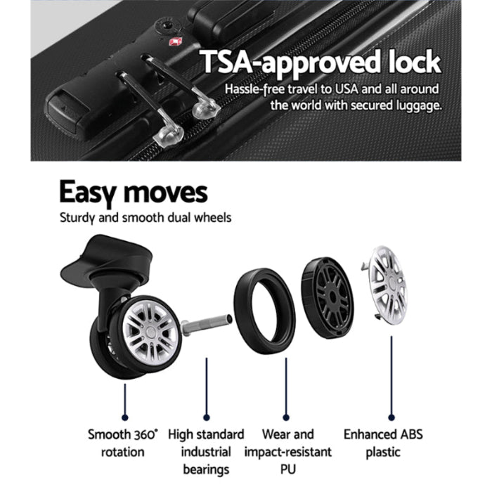 Wanderlite 28" 75cm Luggage Trolley Travel Suitcase Set TSA Hard Case Lightweight Strap. TSA approved lock.