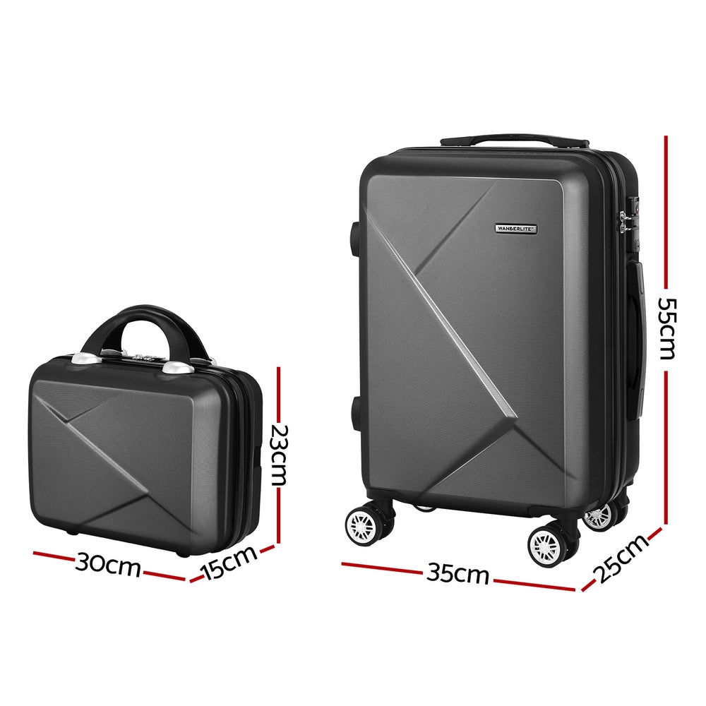 Wanderlite 2pc Luggage 23cm 55cm Set | Black.  Small case dimensions 30x15x23cm, Large case dimensions 35x25x55cm