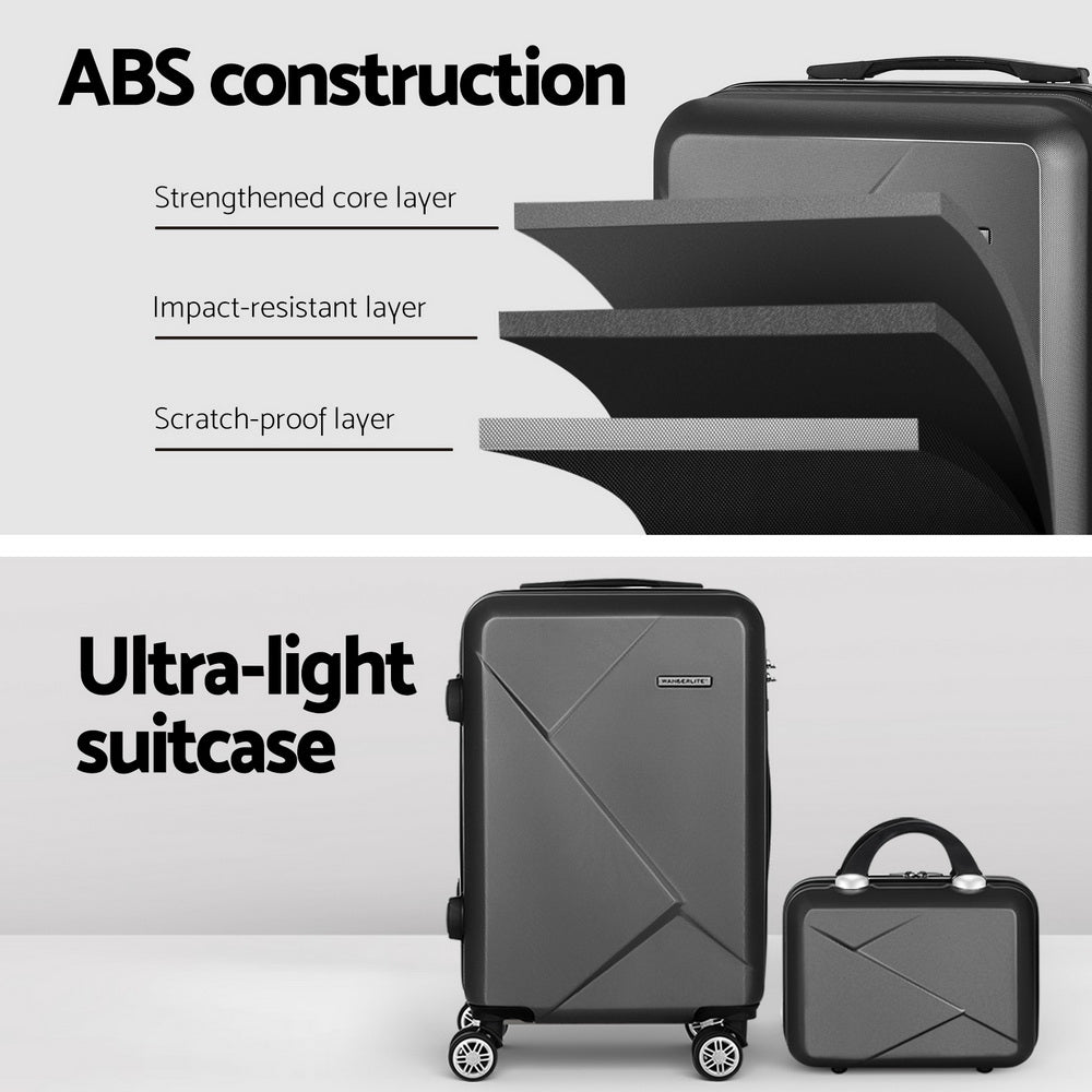 ABS construction, strengthened core layer, impact resistant layer, scratch proof layer, ultra light suitcase.