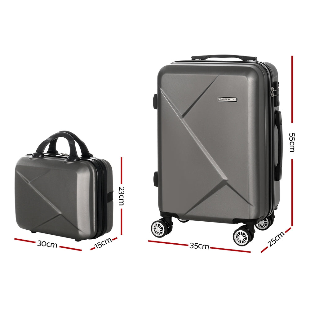 Wanderlite 2pc Luggage 12" 20" Travel Suitcase Set. Dark Grey. Dimensions 35x25x55 cm (large), 30x15x23cm (small).