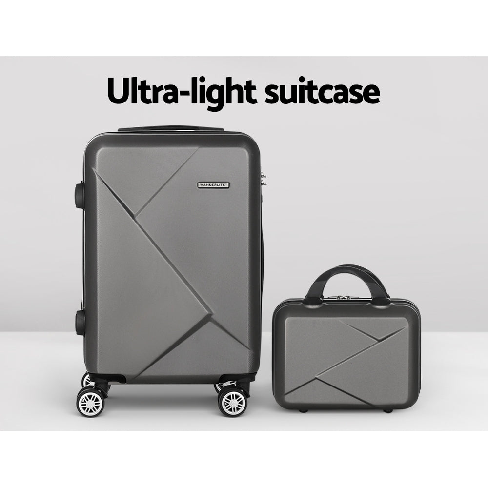 Wanderlite 2pc Luggage 12" 20" Trolley Travel Suitcase Storage Carry On TSA Lock Dark Grey. Ultra-light suitcase.