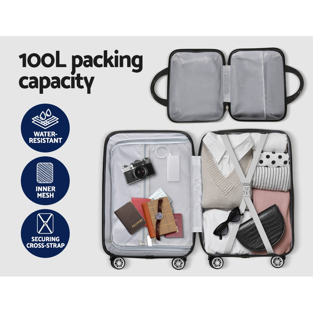 Wanderlite 2pc Luggage 12" 20" Travel Suitcase Set. TSA Lock Dark Grey. 100L packing capacity.