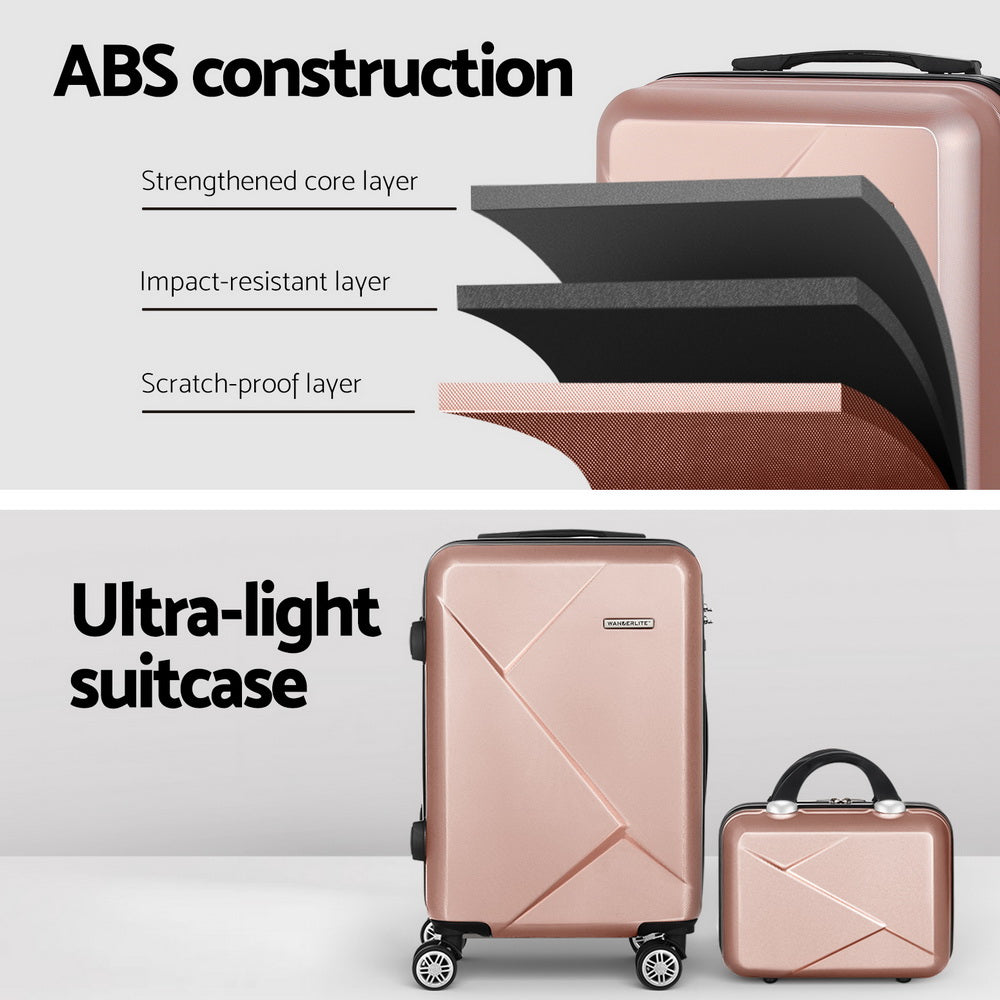 Wanderlite 2pc Luggage 12" 20" Travel Suitcase Set. Carry On TSA Lock Rose Gold. ABS construction. Ultra-light suitcase.