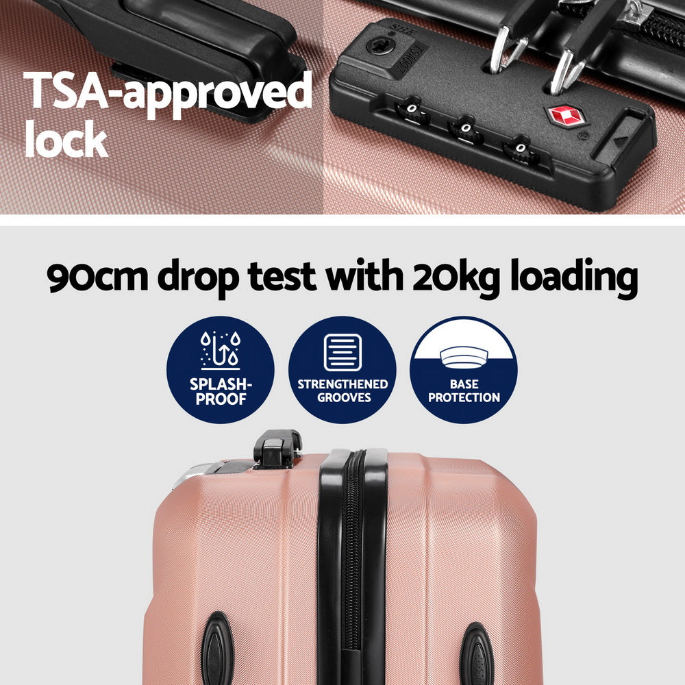 TSA-approved Lock Rose Gold.  90cm drop test with 20kg loading.