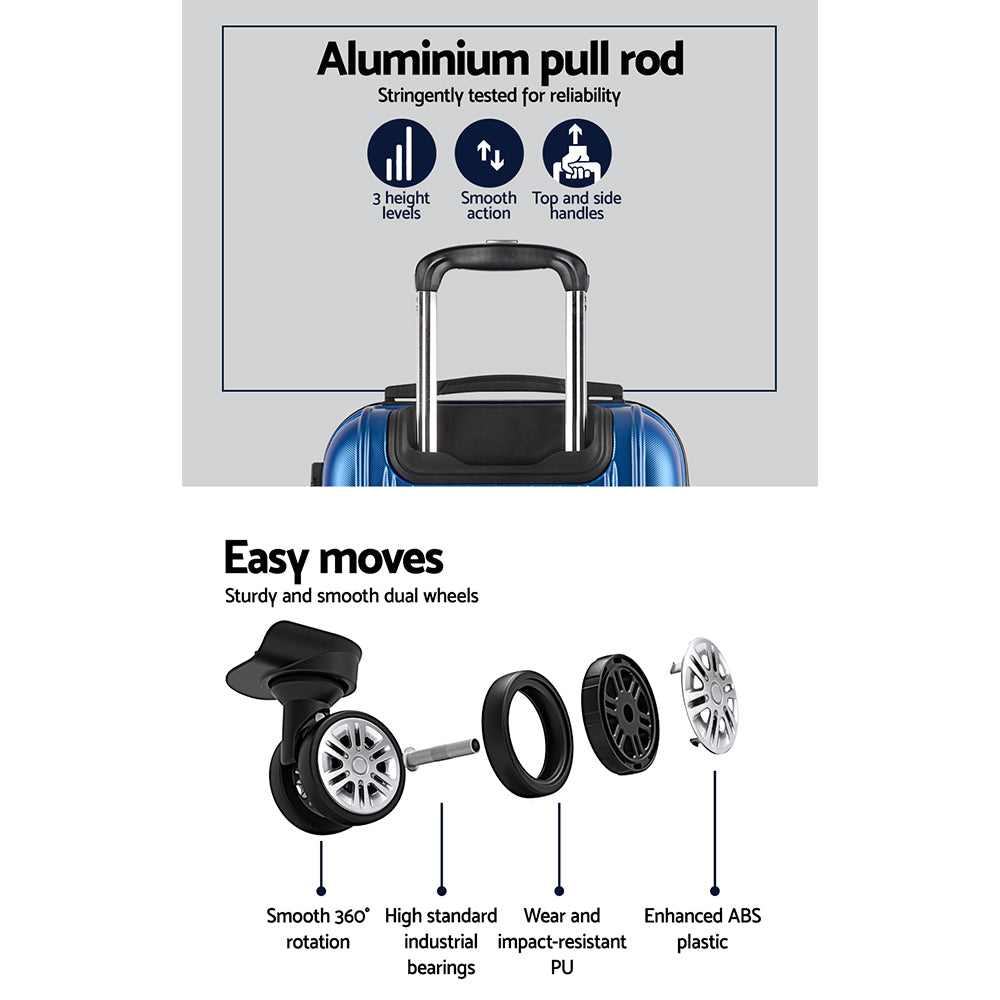 Wanderlite 75cm Luggage Trolley Travel Suitcase Set Carry On Hard Case TSA Lock Lightweight Blue. Aluminium pull rod.