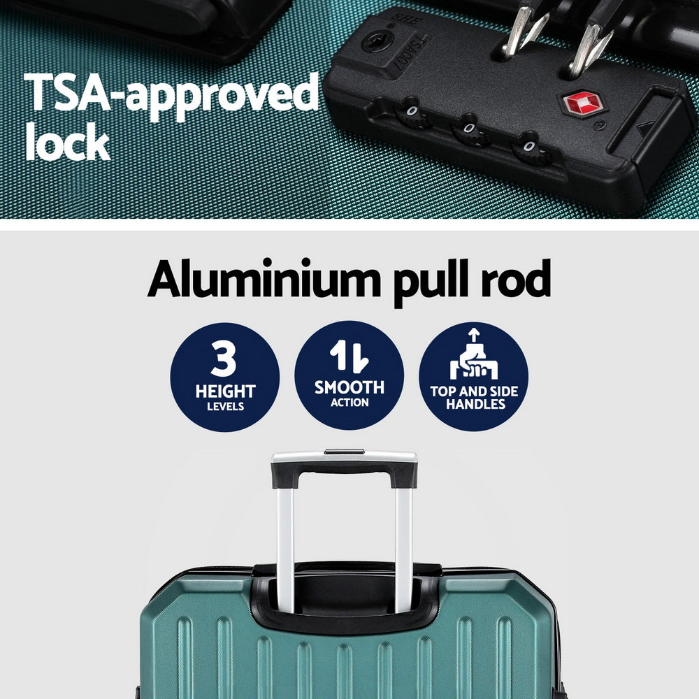 Wanderlite 75cm Luggage Travel Suitcase Carry On Storage TSA Hardshell Atrovirens. TSA approved lock. Aluminium pull rod.