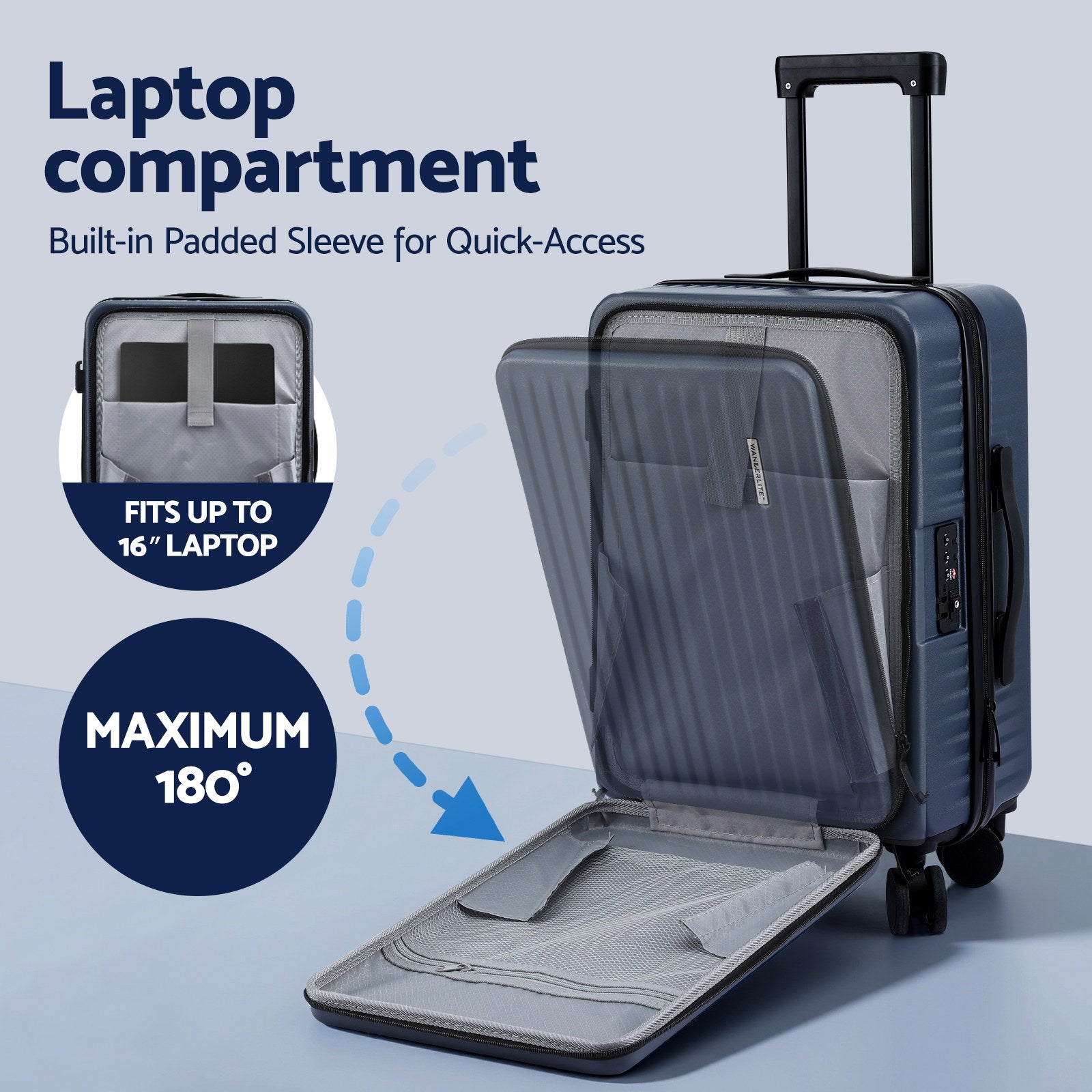 Suitcase* Luggage Carry On 55cm | Wanderlite | TSA Navy - Home & Garden > Travel > Suitcases - Fosmore