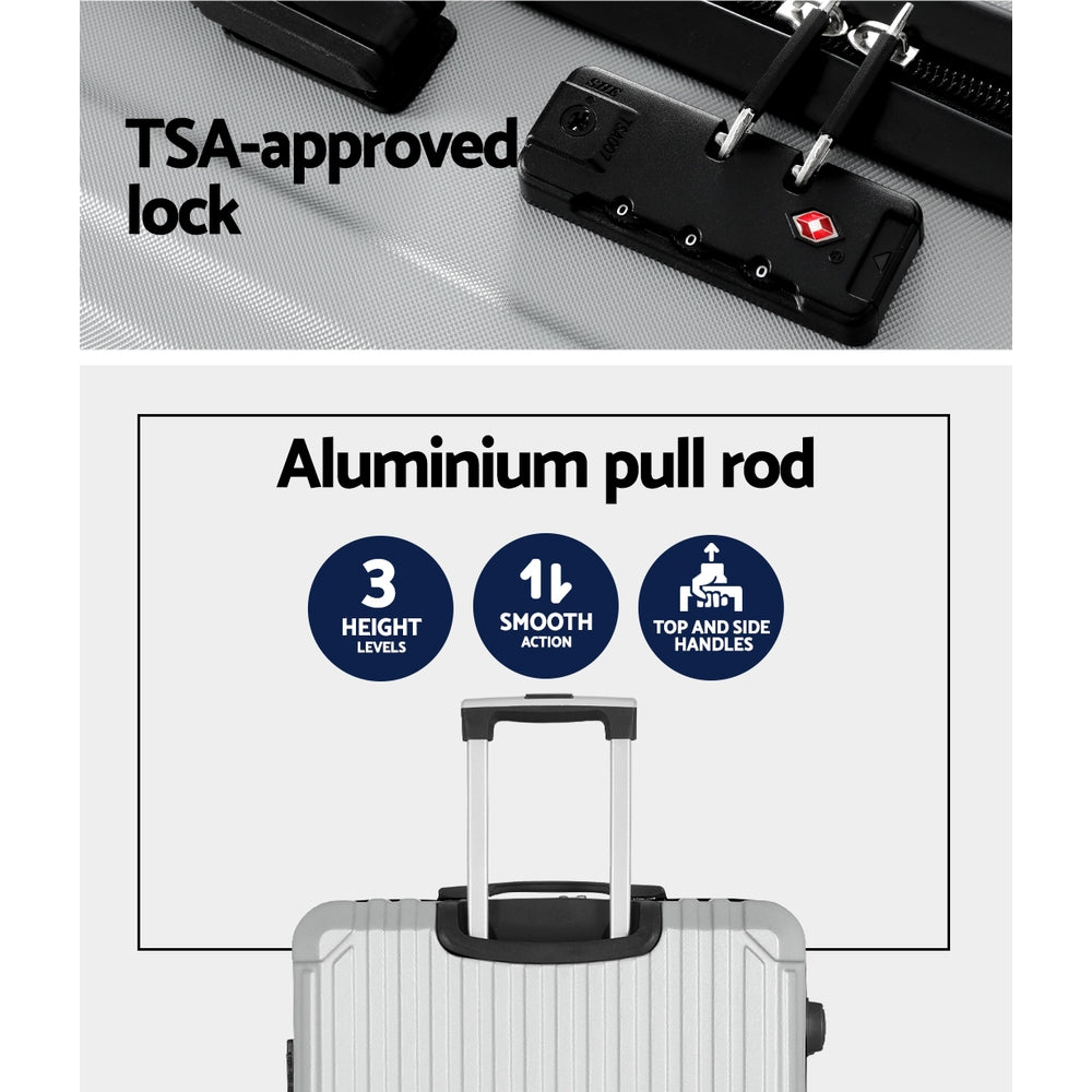 Wanderlite 28'' Luggage Travel Suitcase Set. Light Grey. TSA approved lock. Aluminium pull rod.