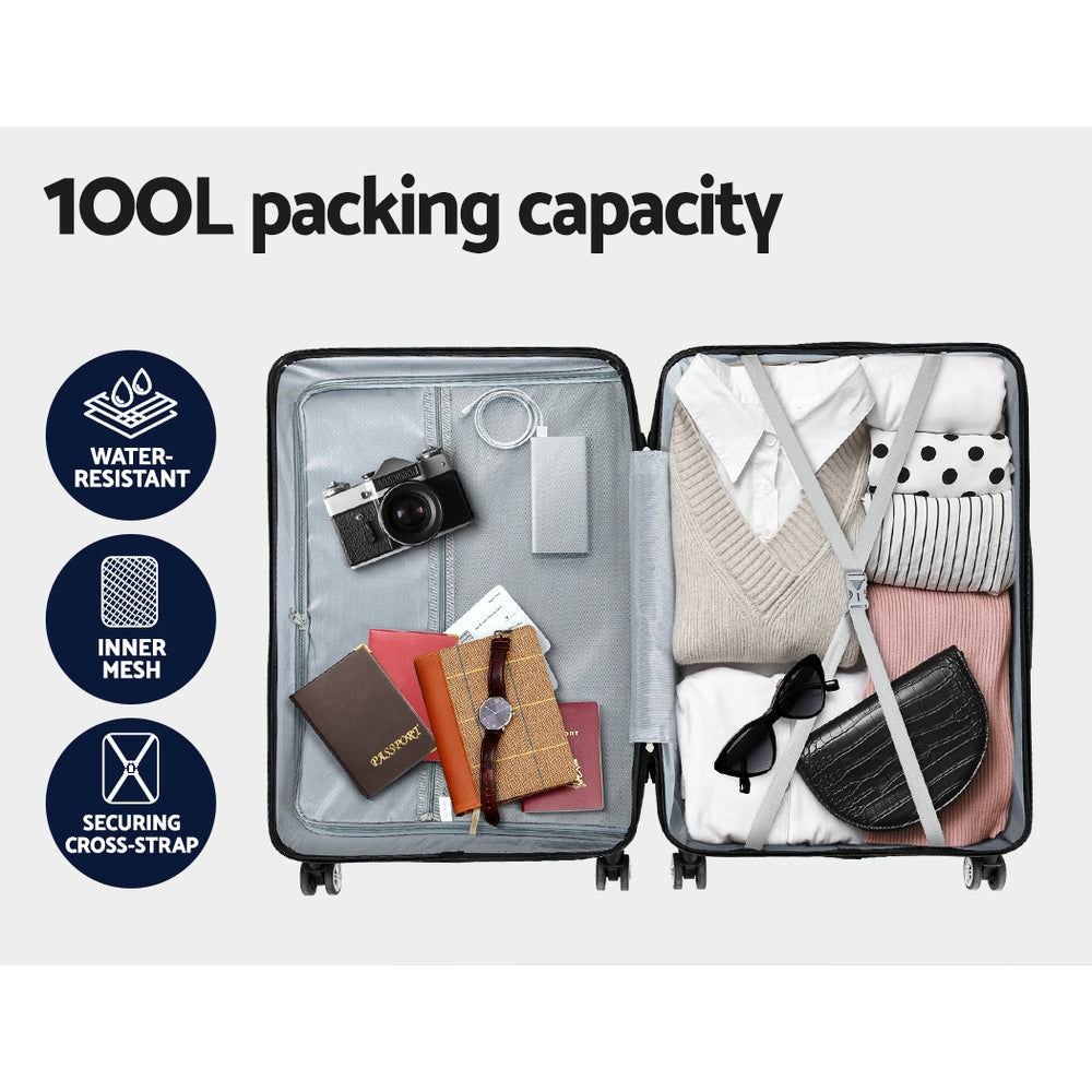 Wanderlite 28'' Luggage Travel Suitcase Set TSA Carry On Hard Case Light Grey. 100L packing capacity.