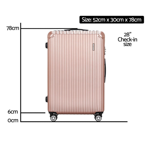 Wanderlite 28'' Luggage Travel Suitcase Set TSA Carry On Hard Case Rose Gold. Dimensions 52cm x 30cm x 78cm.