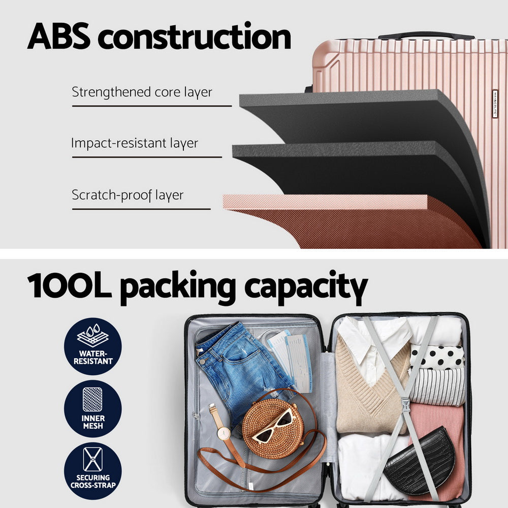 Wanderlite 28'' Luggage Travel Suitcase Set TSA Carry On Hard Case Rose Gold. ABS construction. 100L packing capacity.