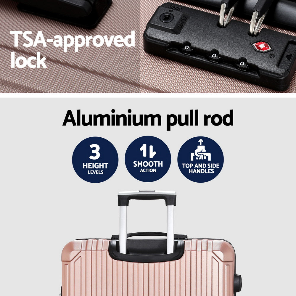 Wanderlite 28'' Luggage Travel Suitcase Set TSA Carry On Hard Case Rose Gold. TSA approved. Aluminium pull rod.