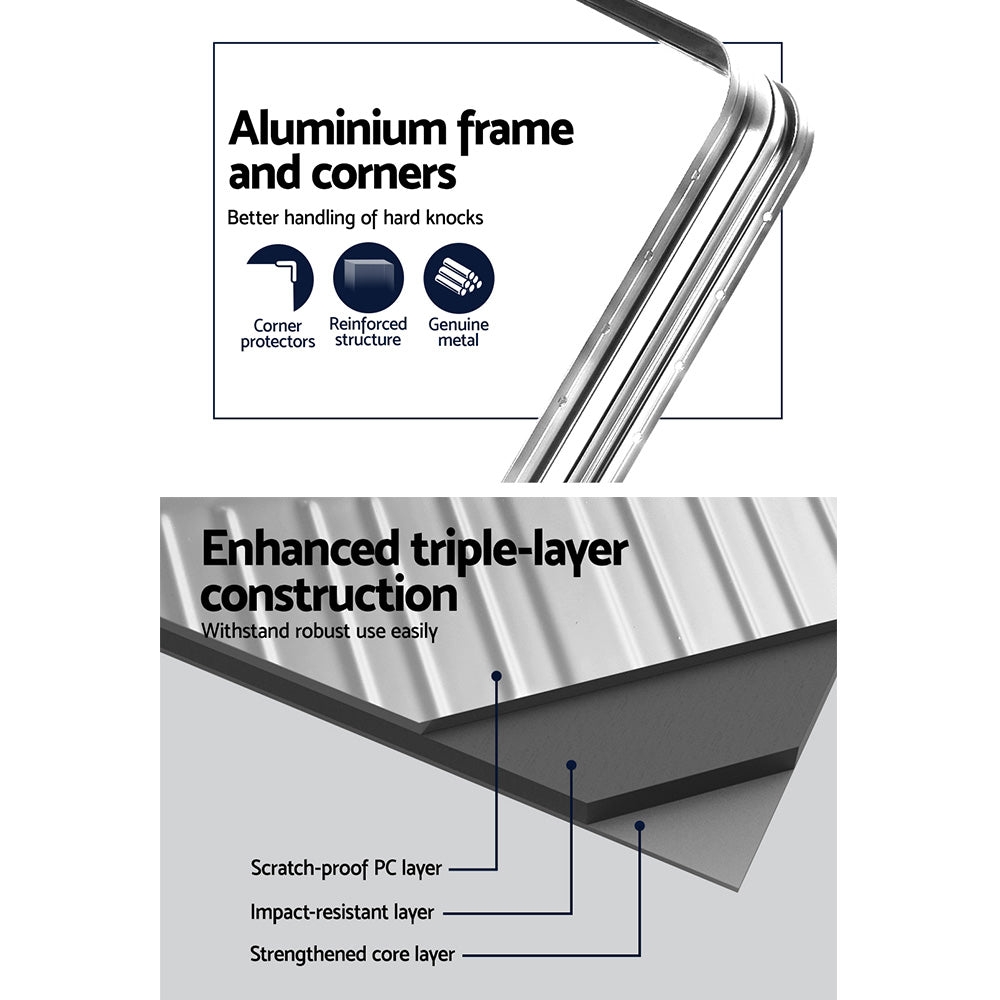 Aluminium frame and corners, enhanced triple layer construction