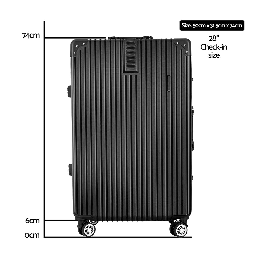 aluminium black suitcase dimensions:  50cm x 31.5cm x 74cm