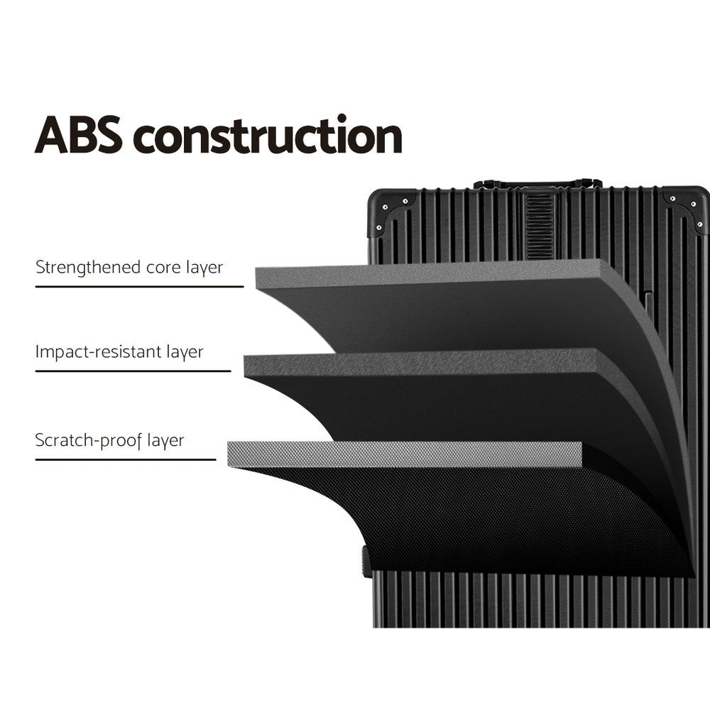 abs construction, strengthened core layer, impact resistant layer, scratch proof layer