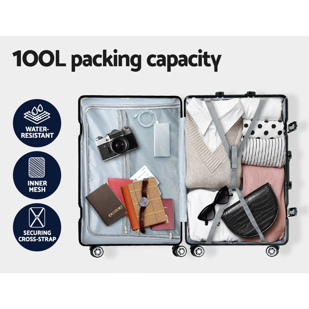 100L packing capacity, water resistant, inner mesh, securing cross stamp