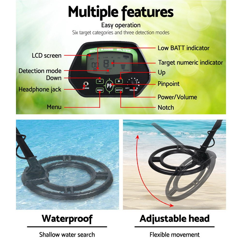 Metal Detector | 220MM Deep Sensitive Waterproof Treasure Hunter Gold Digger | Black - > Metal Detectors - Fosmore