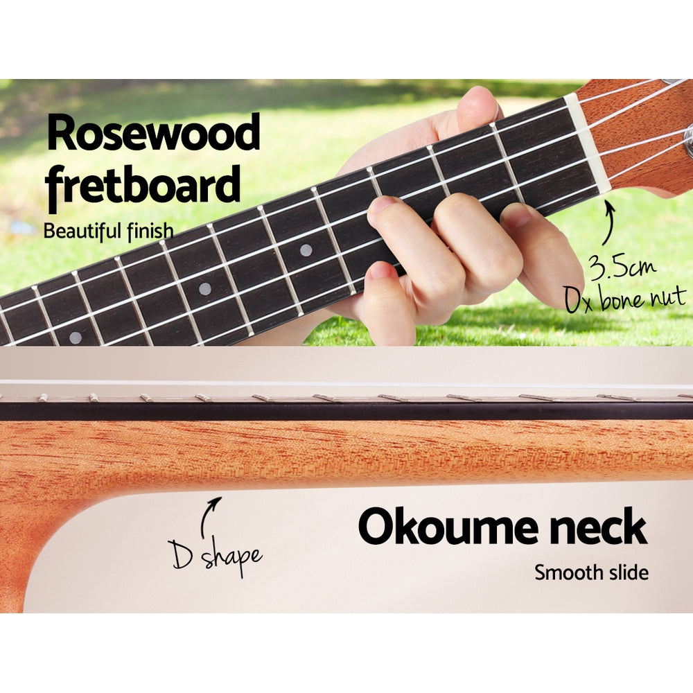 Alpha 26" Ukulele Equaliser Natural Mahogany Tenor Beginner Gift. Rosewood fretboard, 3.5cm ox bone nut, d shape okoume neck.