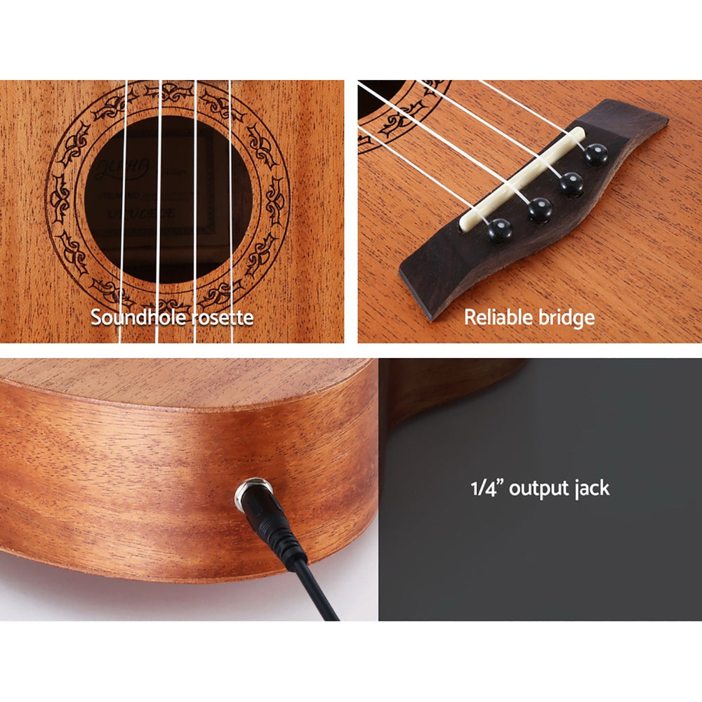 Alpha 26" Ukulele Equaliser Natural Mahogany Tenor Beginner Gift. Soundhole rosette, reliable bridge, 1/4" output jack.