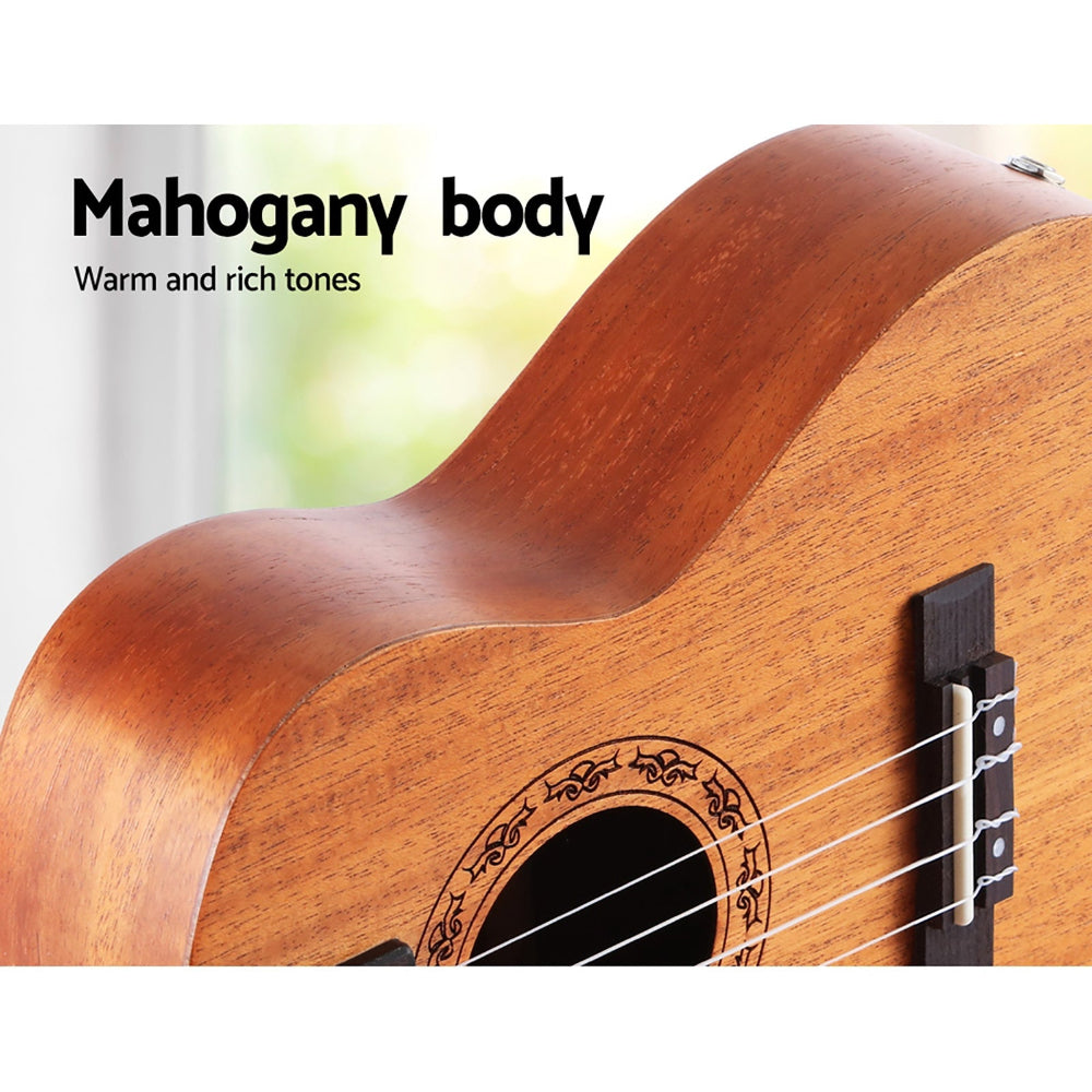 Alpha 26" Ukulele Natural Mahogany Tenor Beginner Gift. Mahogany body for warm and rich tones.