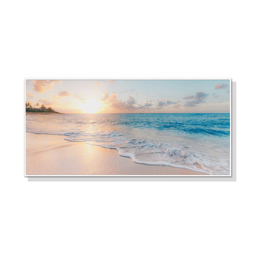 Wall Art 40cmx80cm Ocean and Beach White Frame Canvas