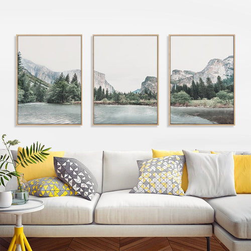 Wall Art 40cmx60cm Yosemite Valley National Park 3 Sets Wood Frame Canvas