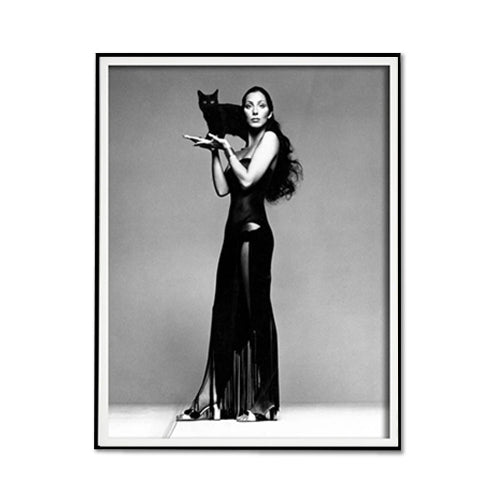 Cher with Black Cat | Black Frame Canvas Print | 70cmx100cm