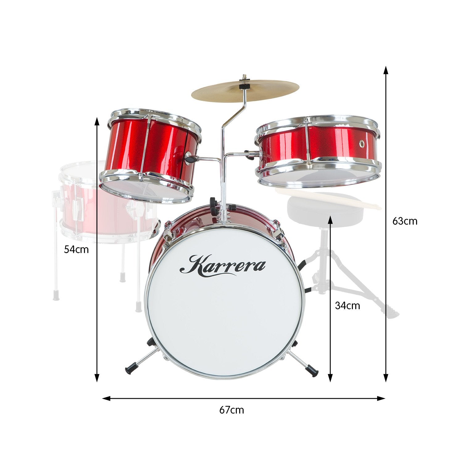 Kids Drum Kit | Karrera Children's 4pc Drum Kit | Red - Audio & Video > Musical Instrument & Accessories > Drums - Fosmore