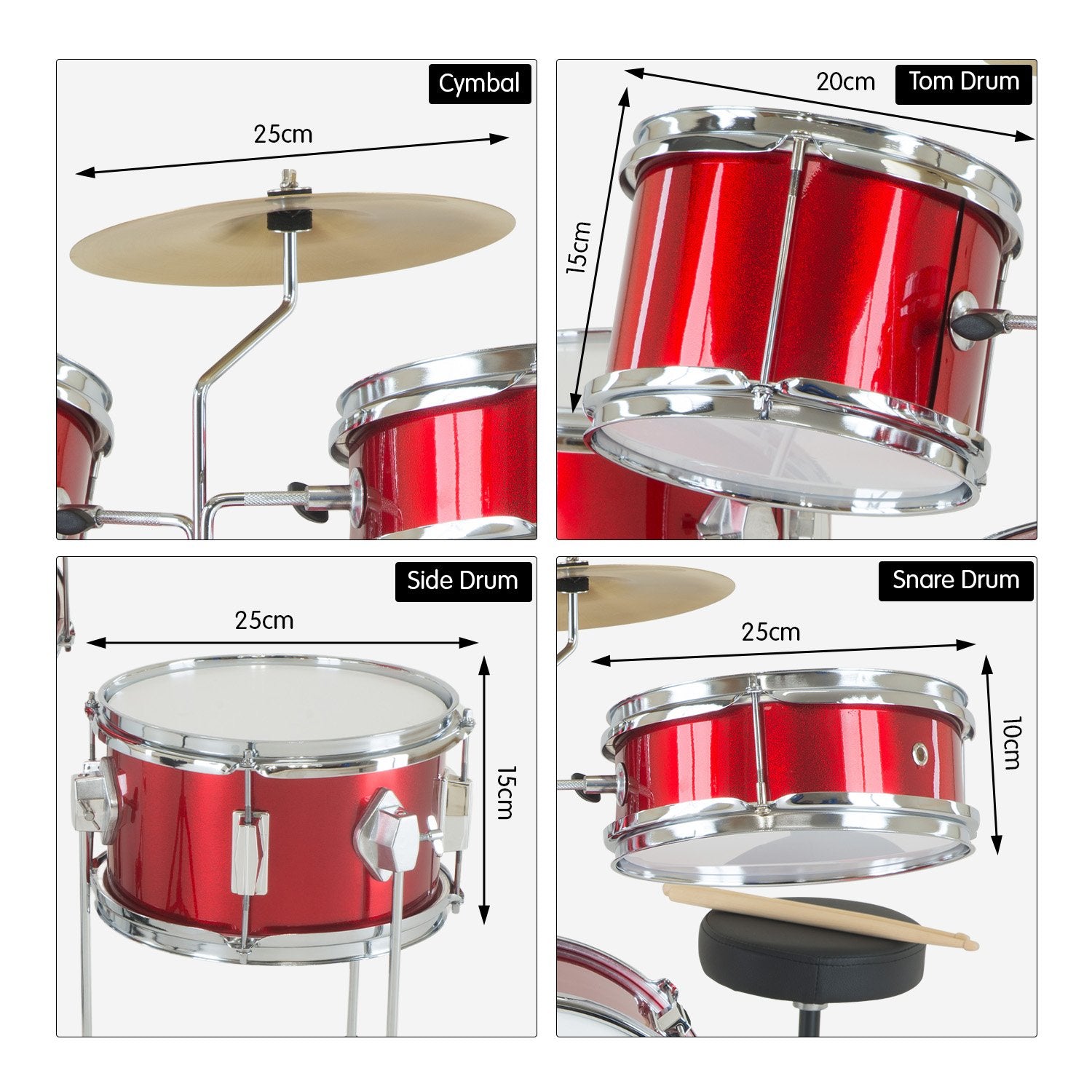 Kids Drum Kit | Karrera Children's 4pc Drum Kit | Red - Audio & Video > Musical Instrument & Accessories > Drums - Fosmore