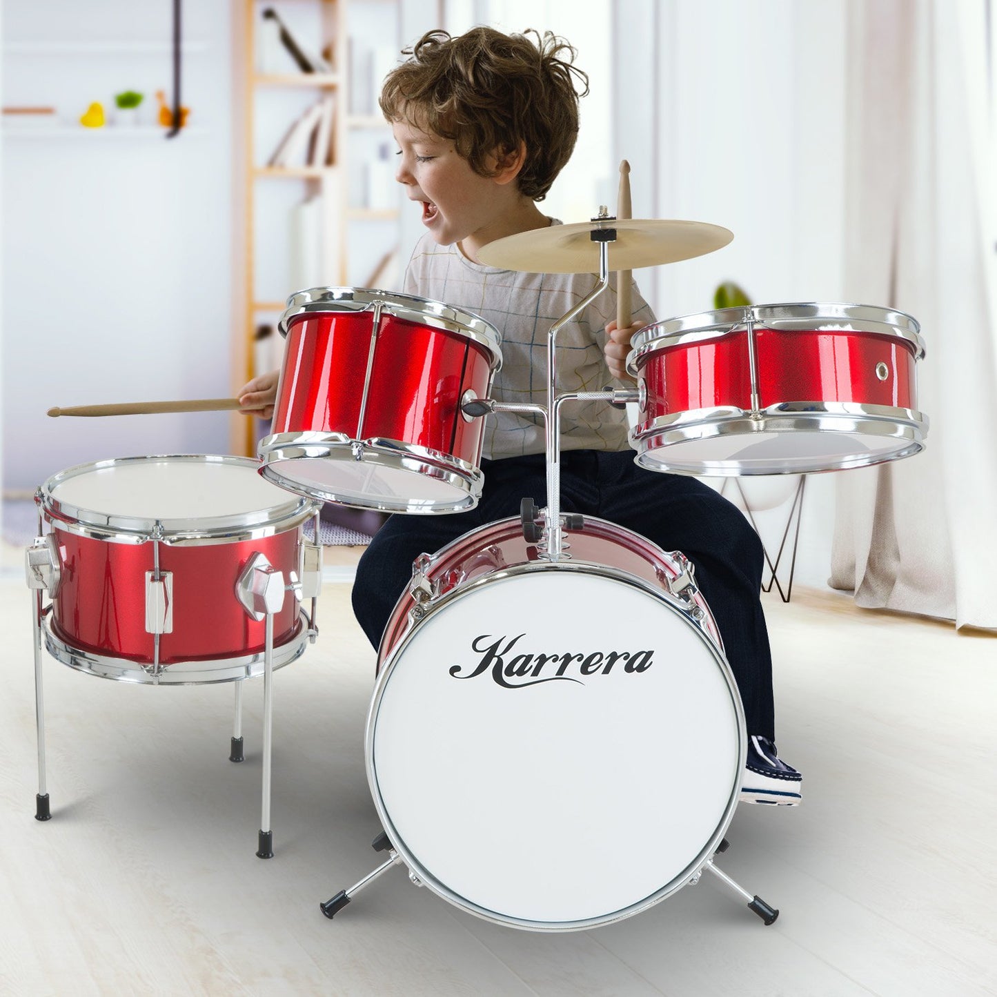Kids Drum Kit | Karrera Children's 4pc Drum Kit | Red - Audio & Video > Musical Instrument & Accessories > Drums - Fosmore