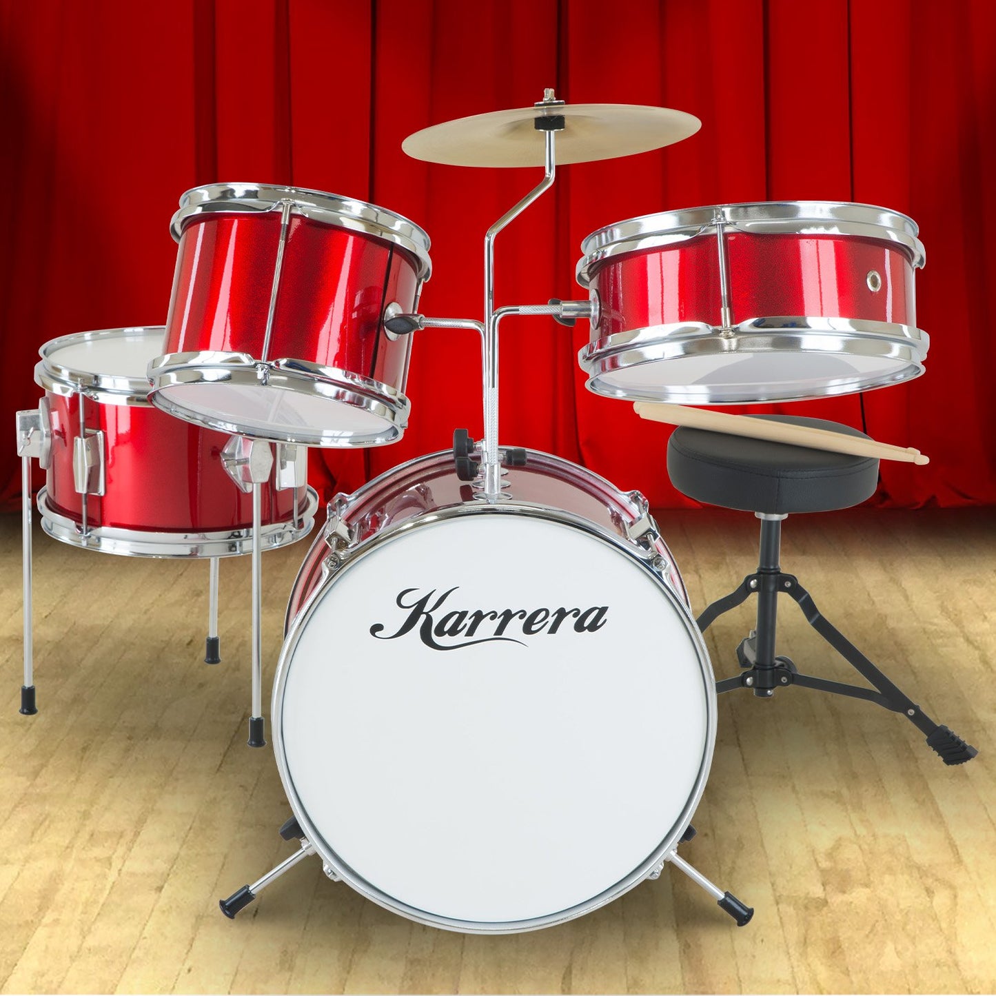 Kids Drum Kit | Karrera Children's 4pc Drum Kit | Red - Audio & Video > Musical Instrument & Accessories > Drums - Fosmore