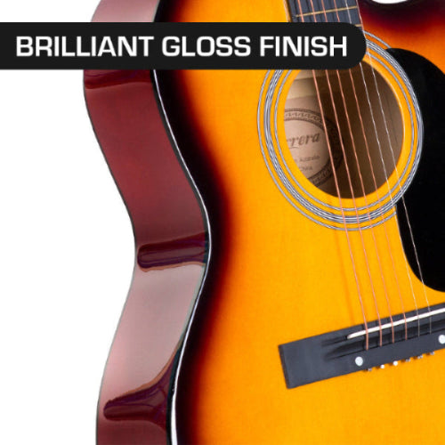 Karrera Acoustic Cutaway 40in Guitar - Sunburst has a brilliant gloss finish.