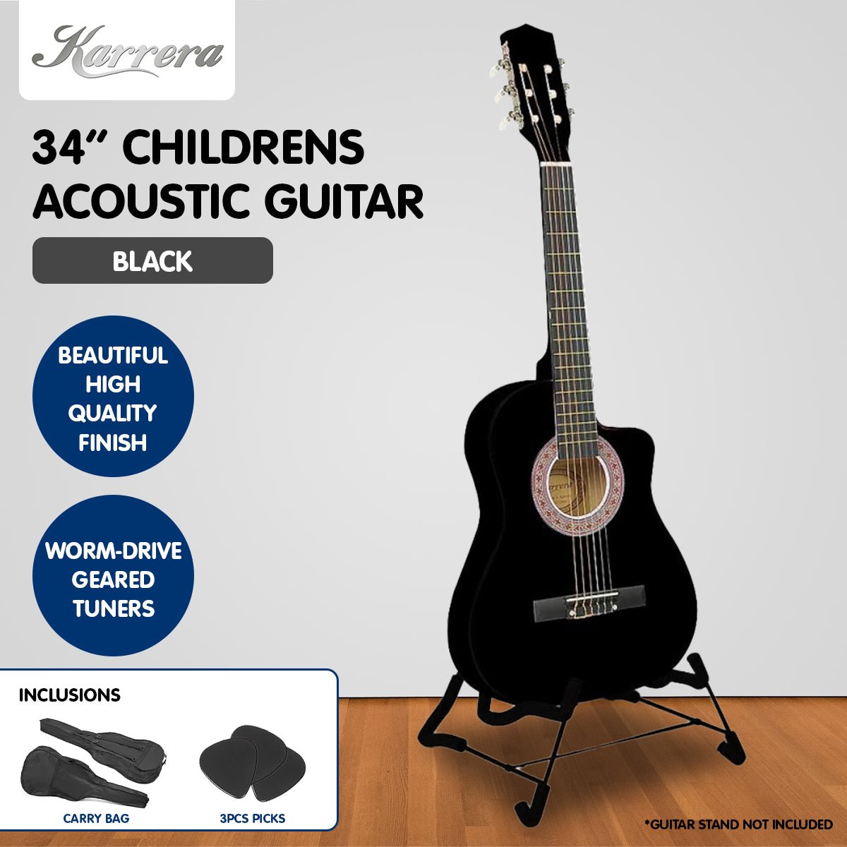 Kids Guitar | Karrera Acoustic Beginner Guitar for Children | Black -> Musical Instrument & Accessories > Guitars - Fosmore