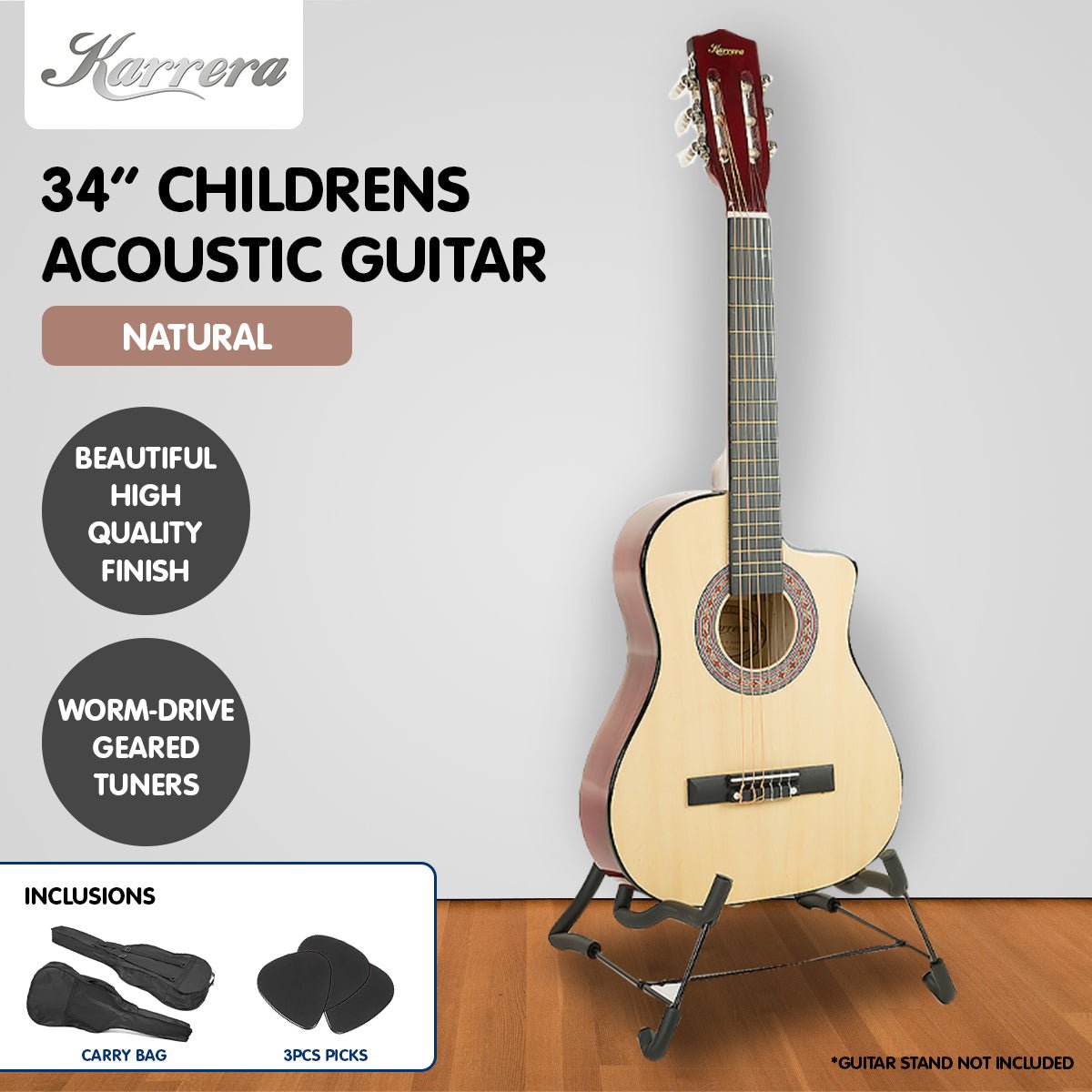 Kids Guitar | Karrera Acoustic Beginner Guitar for Children | Natural -> Musical Instrument & Accessories > Guitars - Fosmore