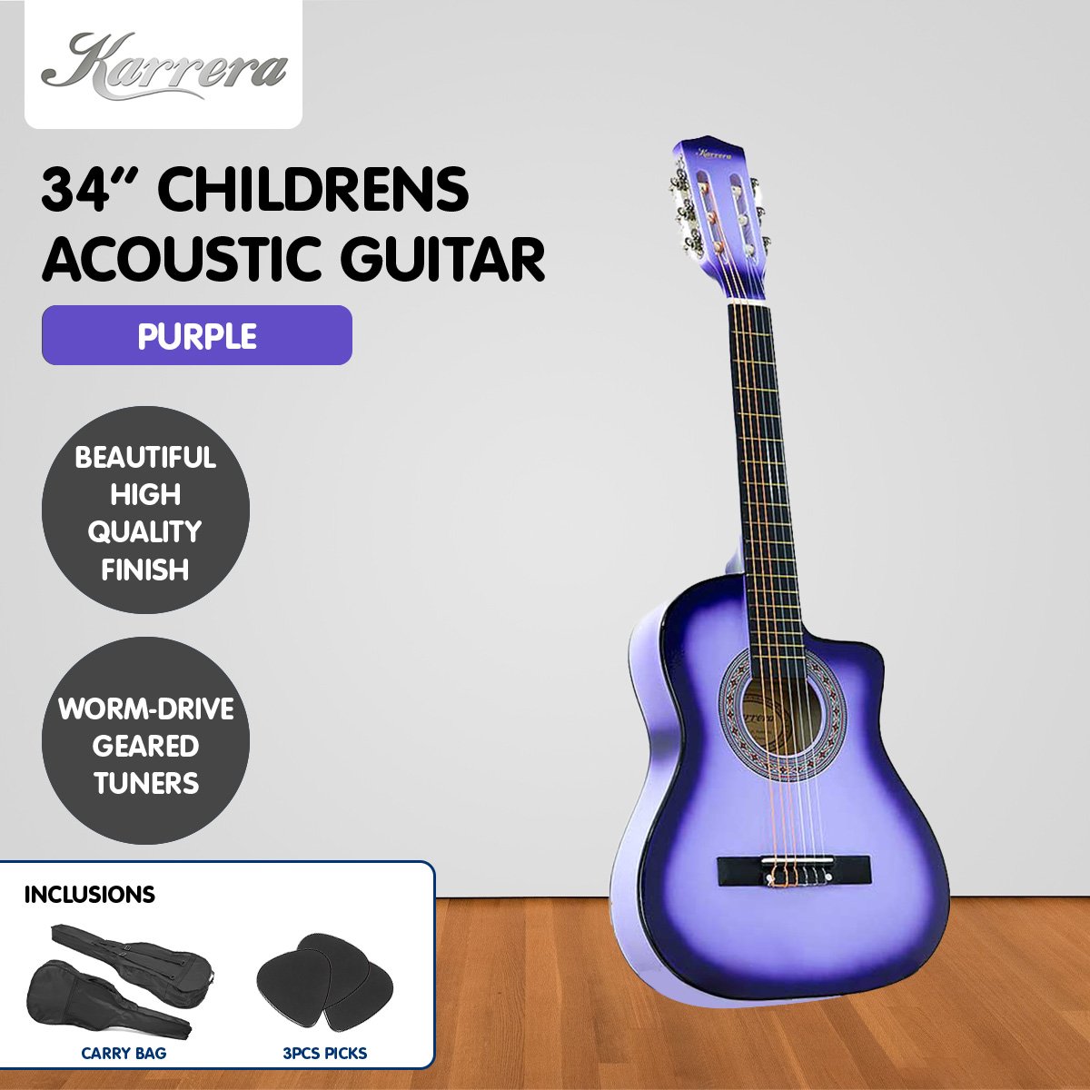 Kids Guitar | Karrera Acoustic Beginner Guitar for Children | Purple -> Musical Instrument & Accessories > Guitars - Fosmore