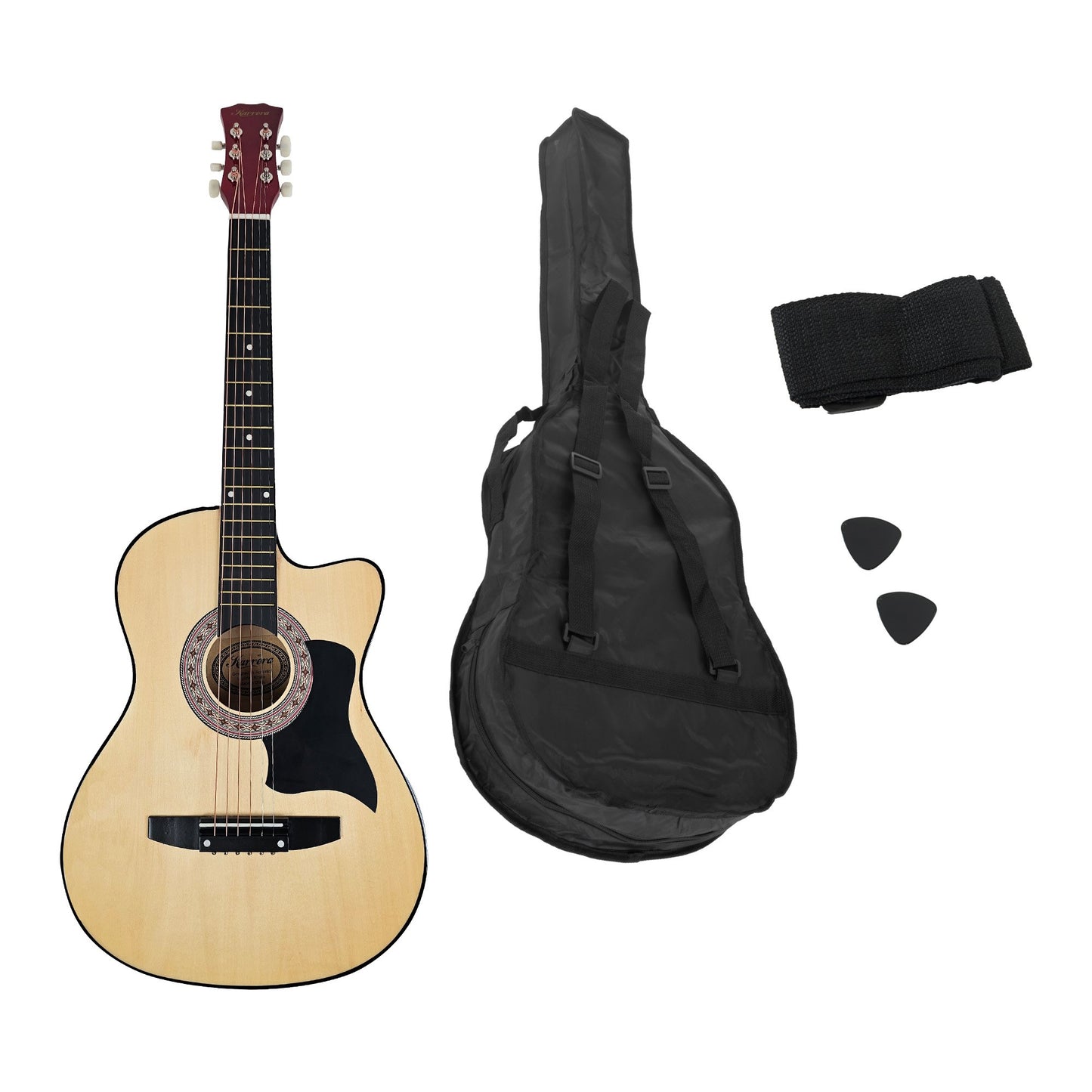 Karrera 38in Cutaway Acoustic Guitar with guitar bag - Natural - Audio & Video > Musical Instrument & Accessories > Guitars - Fosmore