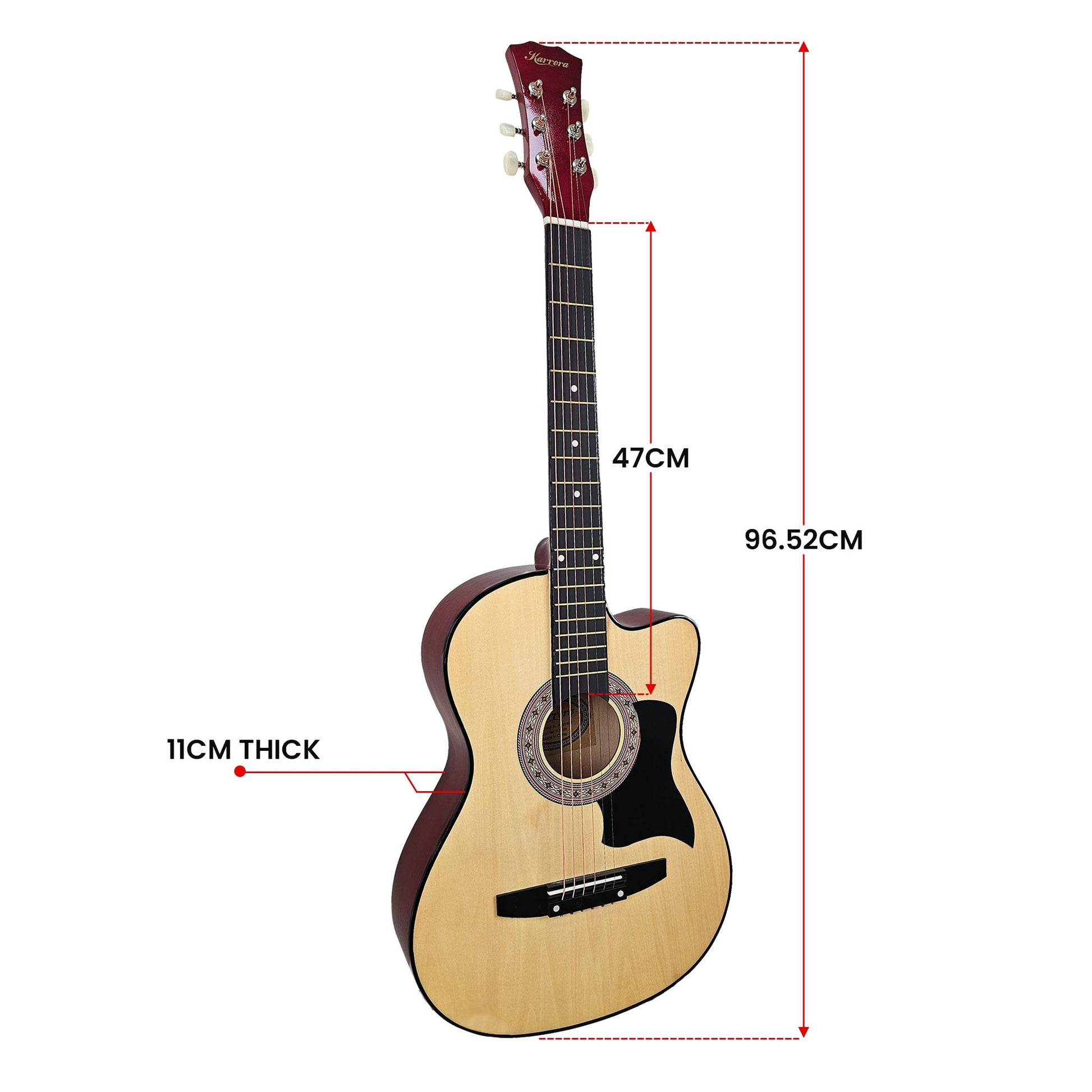 Karrera 38in Cutaway Acoustic Guitar with guitar bag - Natural - Audio & Video > Musical Instrument & Accessories > Guitars - Fosmore