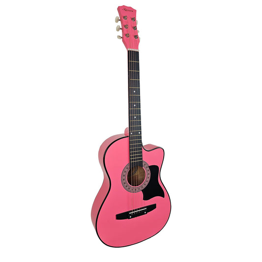 Karrera 38in Cutaway Acoustic Guitar with guitar bag - Pink - Audio & Video > Musical Instrument & Accessories > Guitars - Fosmore