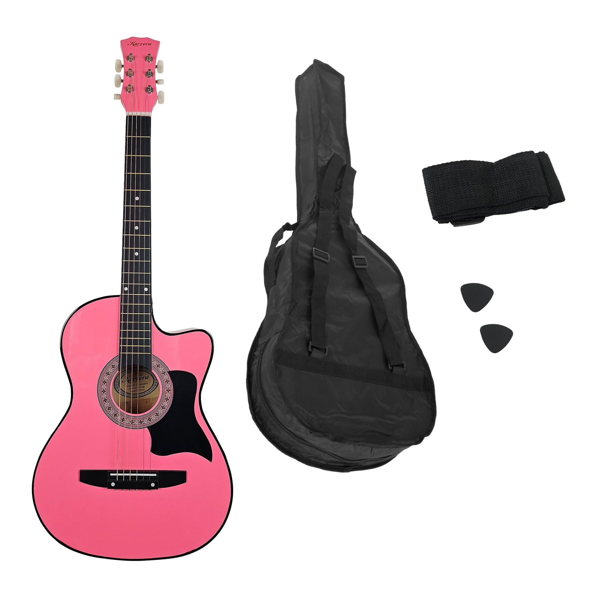 Karrera 38in Cutaway Acoustic Guitar with guitar bag - Pink - Audio & Video > Musical Instrument & Accessories > Guitars - Fosmore