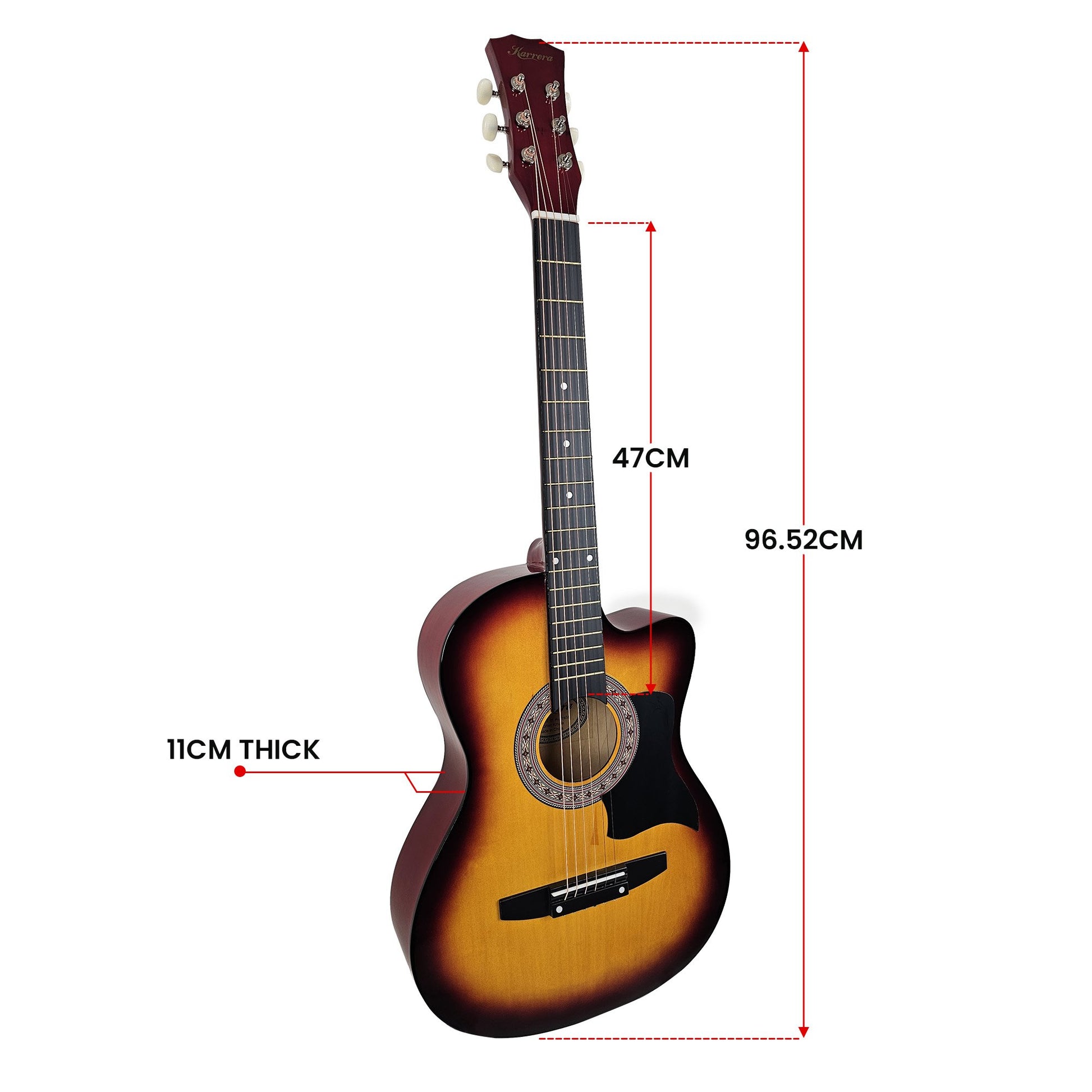 Acoustic Guitar | Karrera 38 Inch Pro Cutaway | Steel Strings | Sunburst - Audio & Video > Musical Instrument & Accessories > Guitars - Fosmore