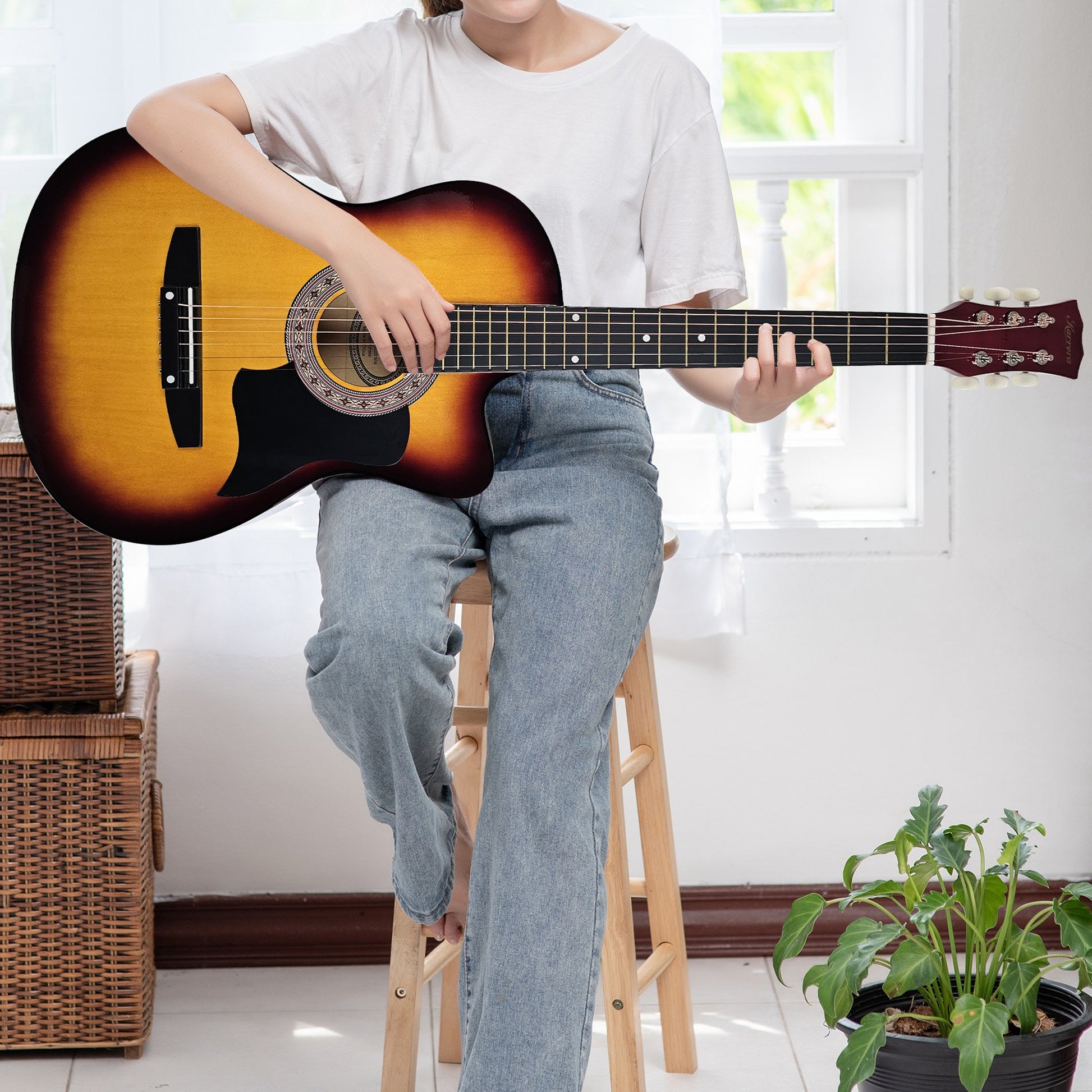 Acoustic Guitar | Karrera 38 Inch Pro Cutaway | Steel Strings | Sunburst - Audio & Video > Musical Instrument & Accessories > Guitars - Fosmore