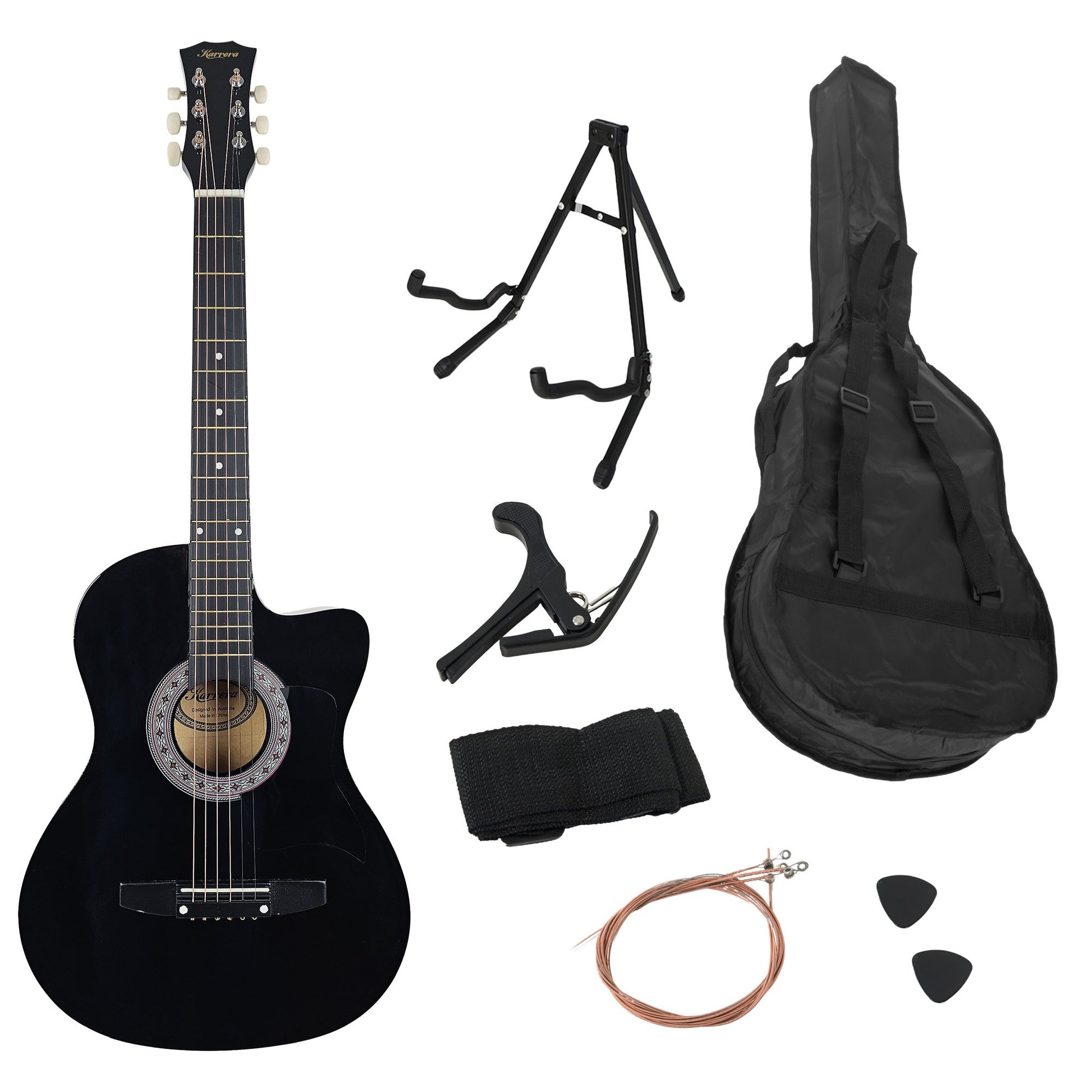 Acoustic Guitar | Karrera 38 Inch Pro Cutaway | Steel Strings | Black - Audio & Video > Musical Instrument & Accessories > Guitars - Fosmore