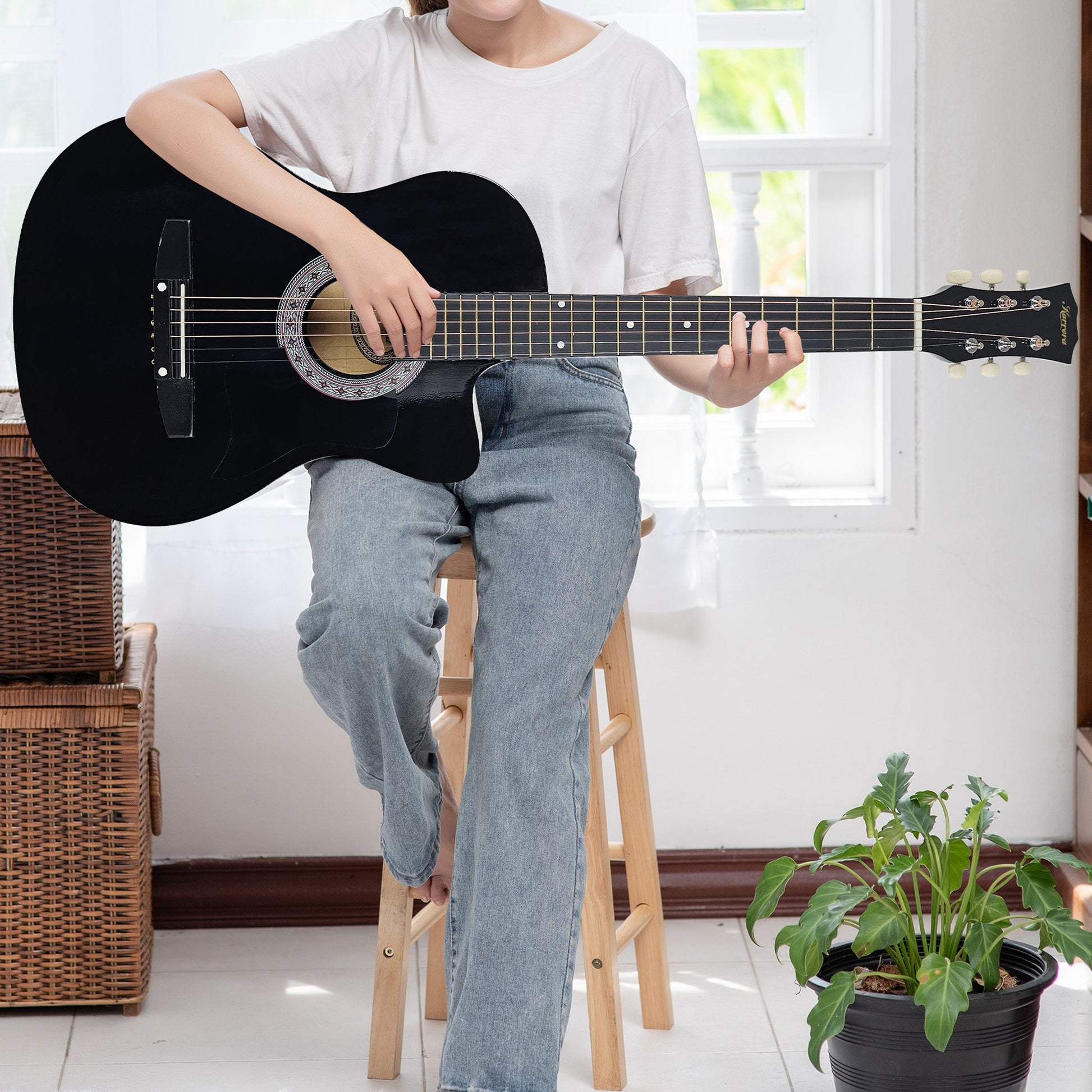 Acoustic Guitar | Karrera 38 Inch Pro Cutaway | Steel Strings | Black - Audio & Video > Musical Instrument & Accessories > Guitars - Fosmore