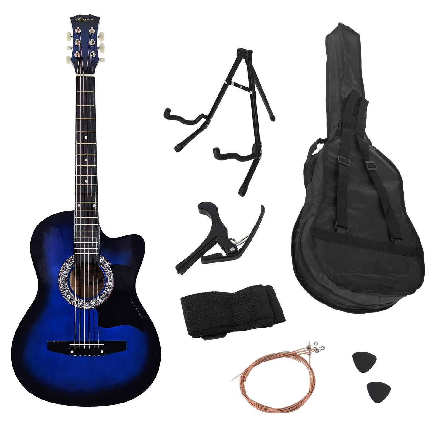 Acoustic Guitar | Karrera 38 Inch Pro Cutaway | Steel Strings | Blue Burst - Audio & Video > Musical Instrument & Accessories > Guitars - Fosmore