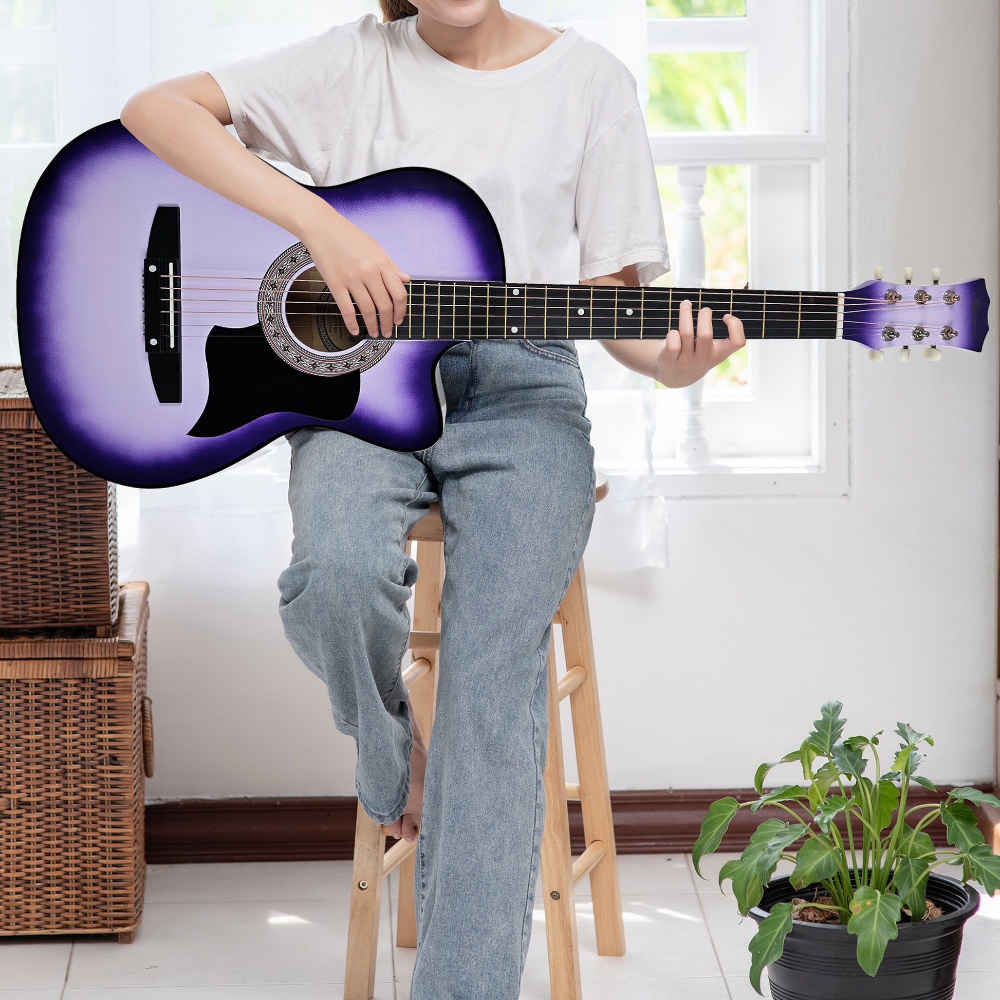 Acoustic Guitar | Karrera 38 Inch Pro Cutaway | Steel Strings | Purple Burst - Audio & Video > Musical Instrument & Accessories > Guitars - Fosmore